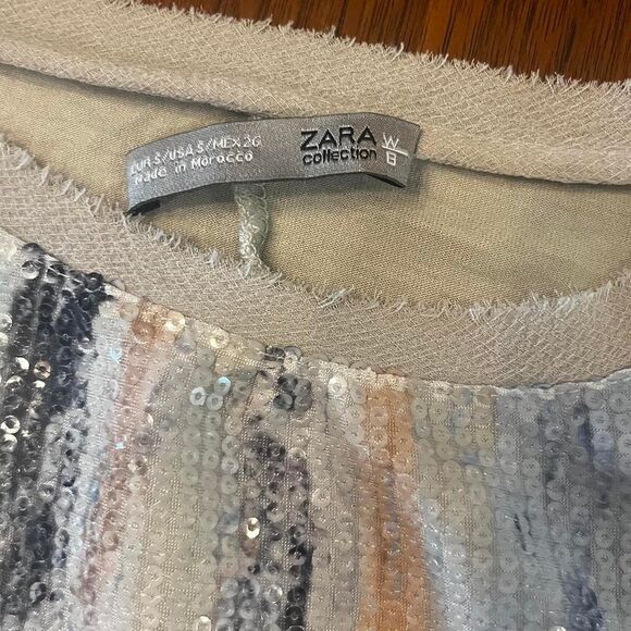 Zara Women's White and Cream Shirt Sleeveless Party Tank Sequins - Picture 5 of 5